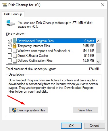 screen of disk cleanup