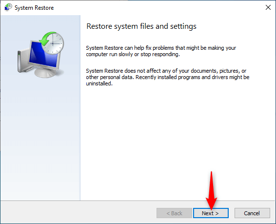 Click Next System Restore