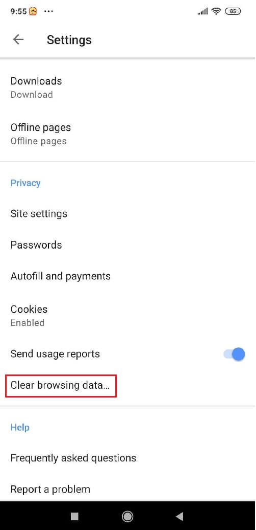 opera browser android phone delete cookies