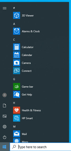 start menu