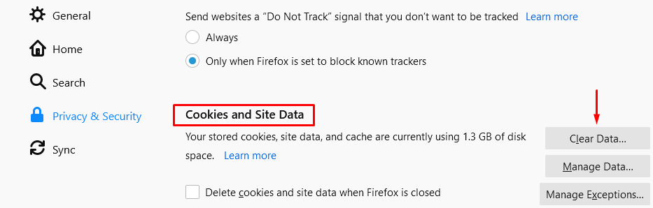 firefox clear data