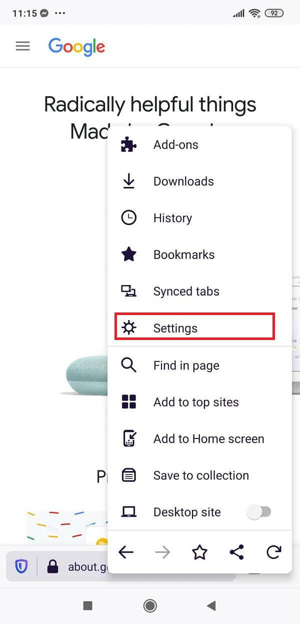 firefox phone settings