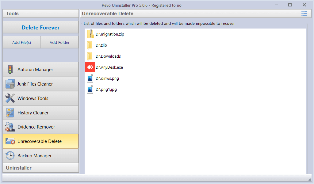 screenshot of Unrecoverable Delete tool