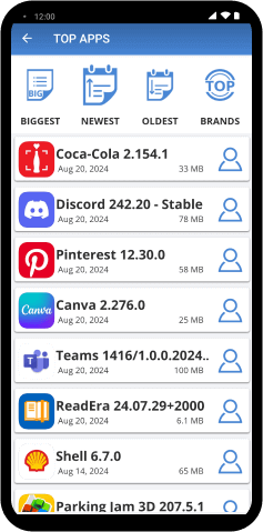 screen of top applications