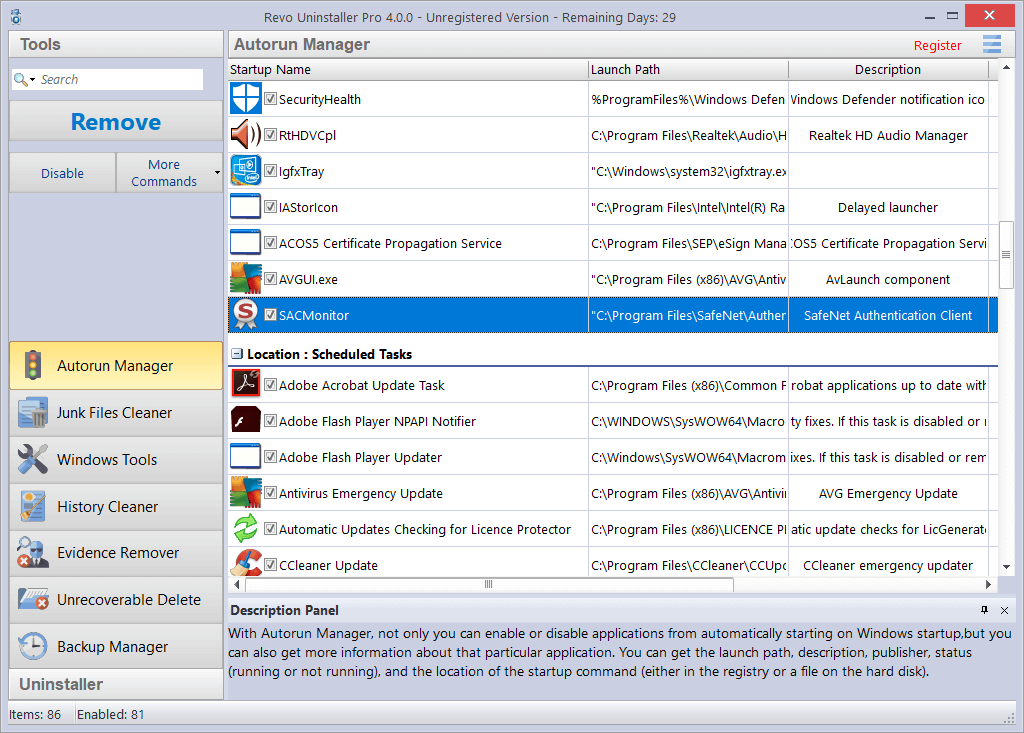 main screen of Autorun Manager