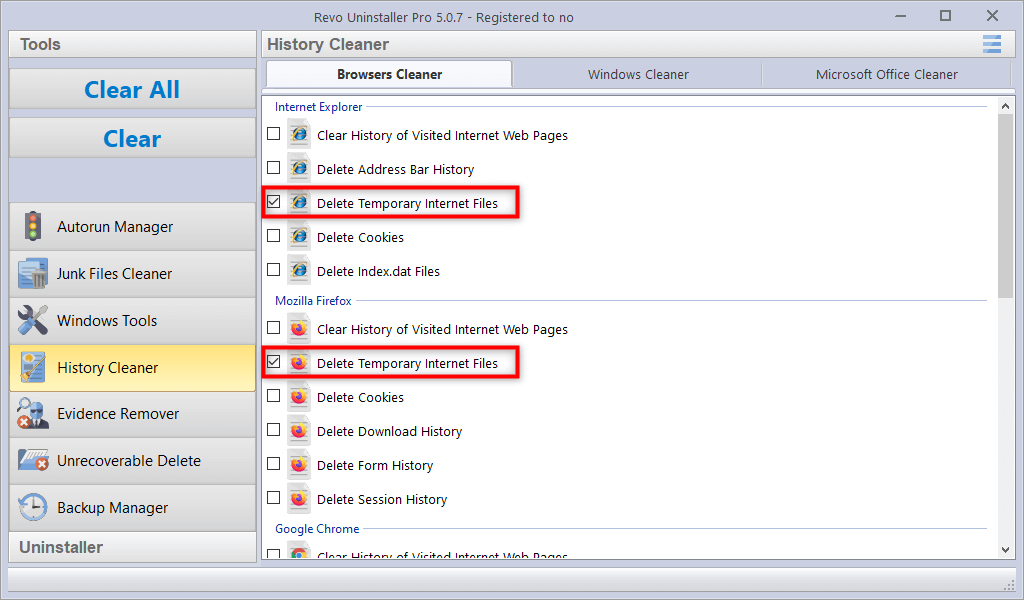 Keep your hard drive clean - Revo History Cleaner