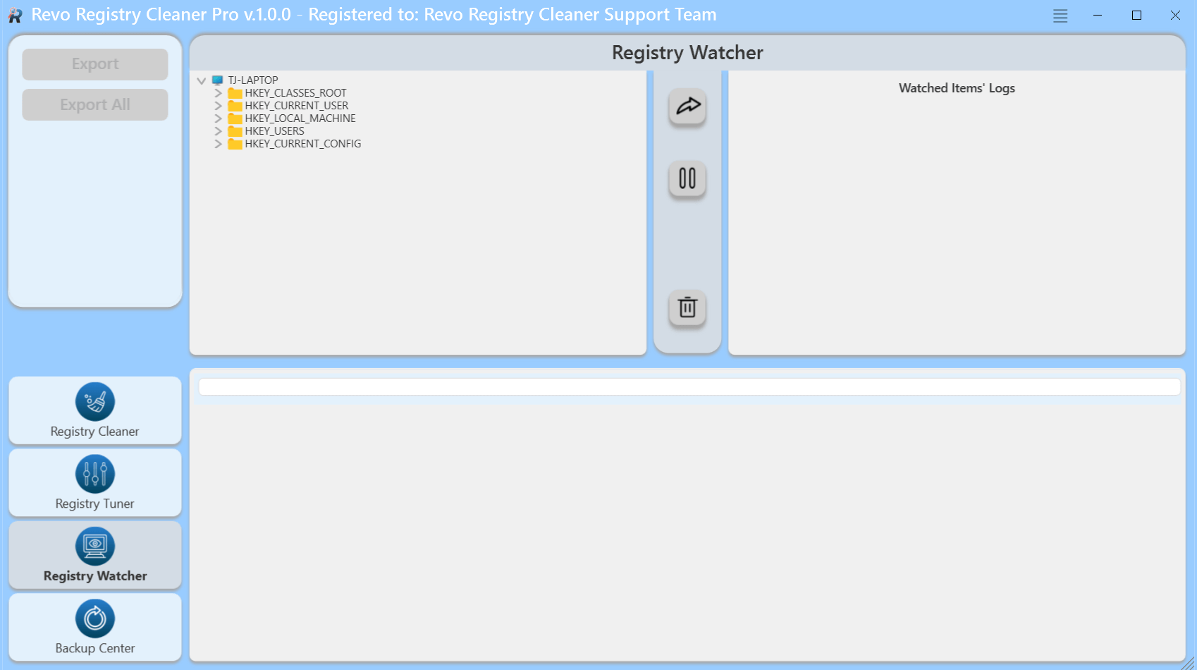 screen of registry watcher