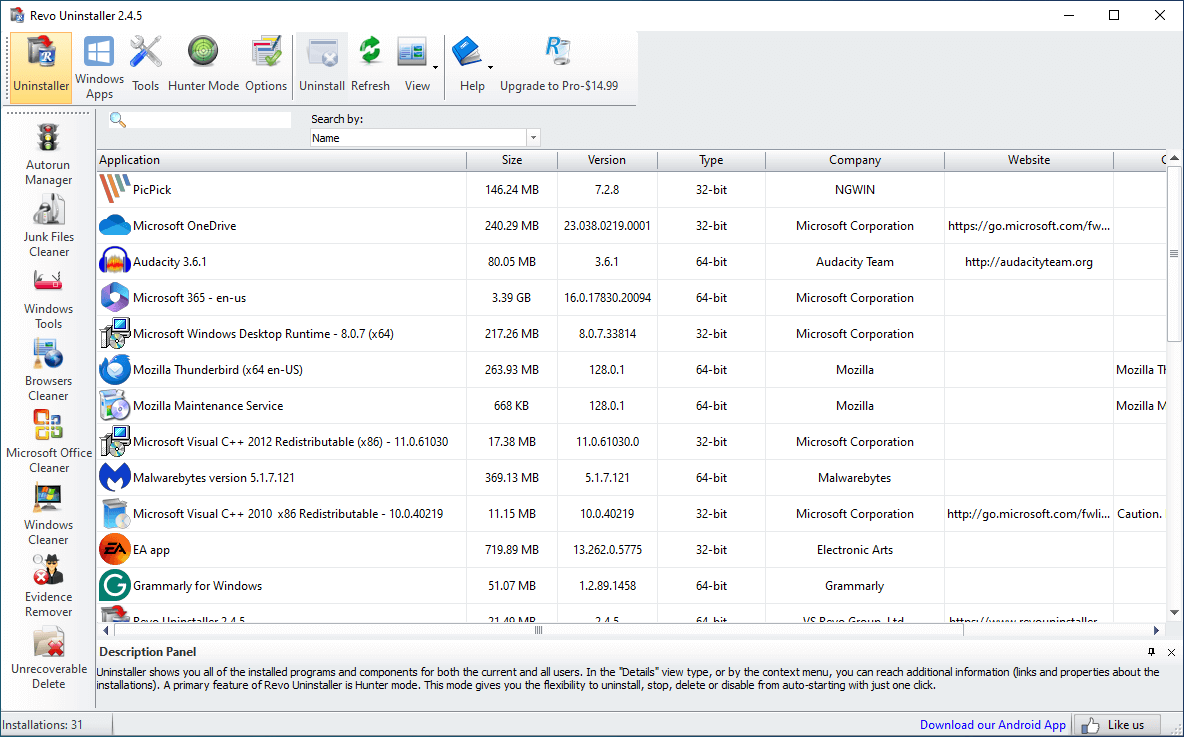 screen of all cleaning tools in revo uninstaller free