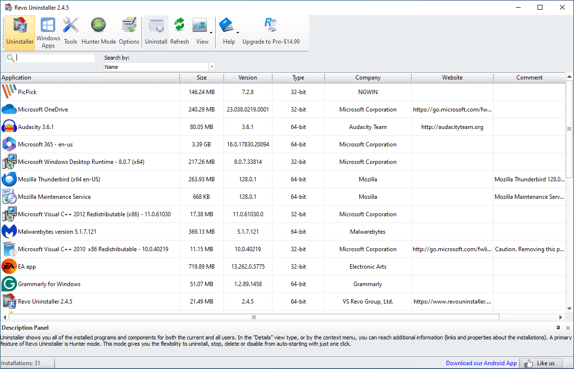 main screen of revo uninstaller free